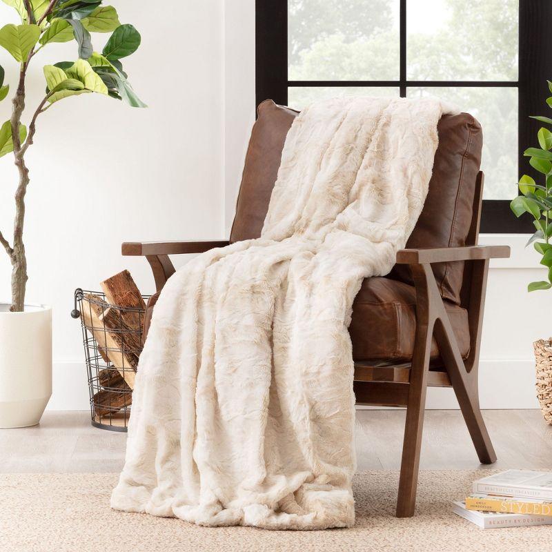 Chanasya Wolf Faux Fur Throw Blanket with Plush Faux Shearling Side