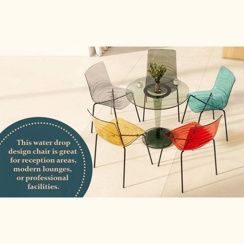 LeisureMod Astor Acrylic Dining Chair with Water Ripple Design, Chrome Legs, Stackable Clear Accent Chair for Kitchen, Dining Room, Office, or Lounge