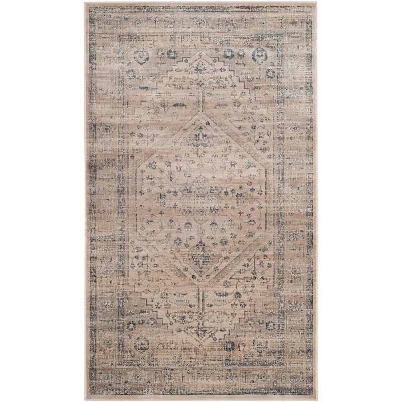 Vintage VTG123 Power Loomed Area Rug - Stone/Blue - 4'x5'7" - Safavieh.