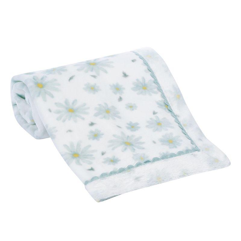 Lambs & Ivy Sweet Daisy White/Blue Floral Soft Luxury Fleece Baby Blanket