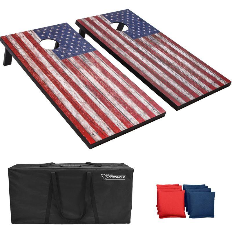 American Flag MDF Cornhole Set with Bean Bags and Carrying Case