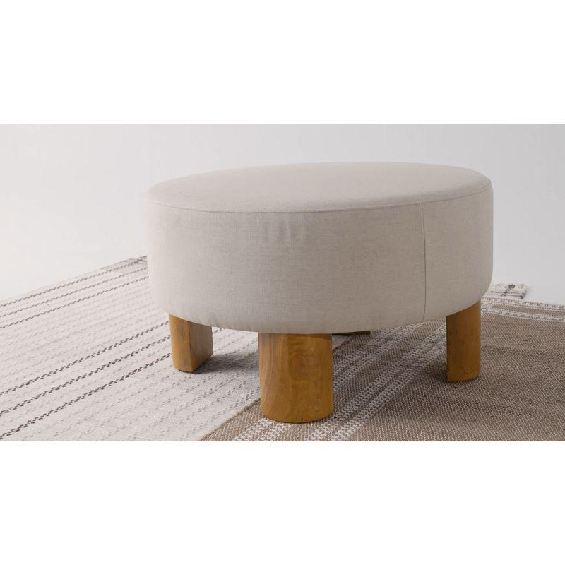 Maven Lane Celia Contemporary Upholstered Ottoman with Refined White Wood Finish