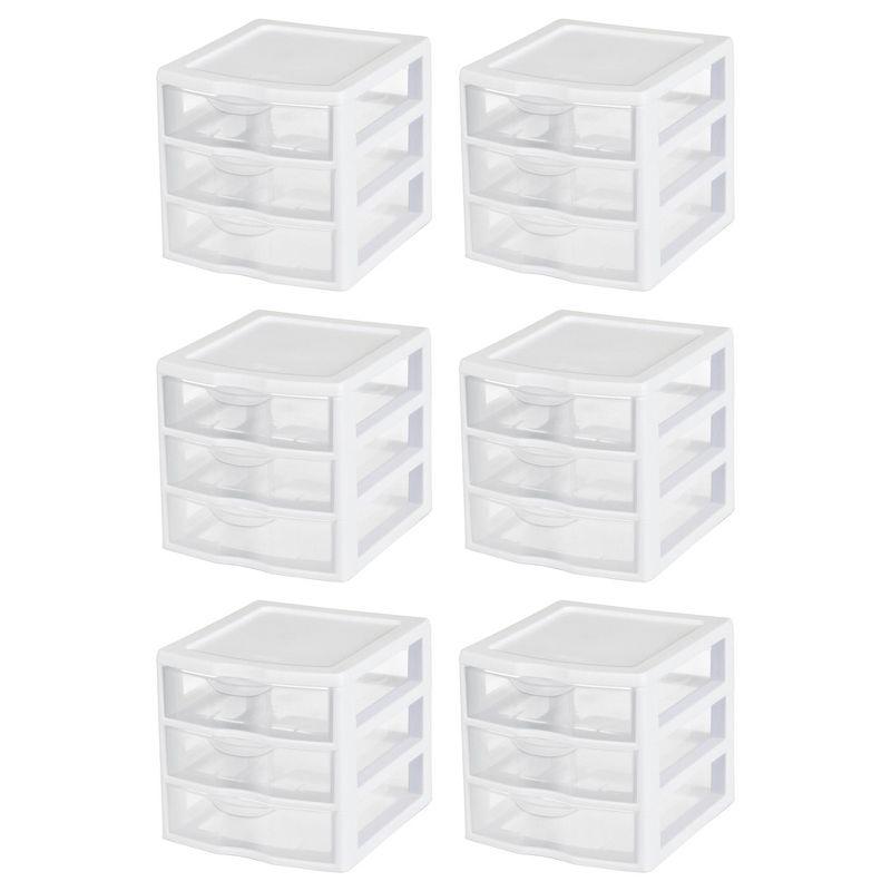 White Clearview Plastic 3 Drawer Desktop Storage Unit, 6 Pack