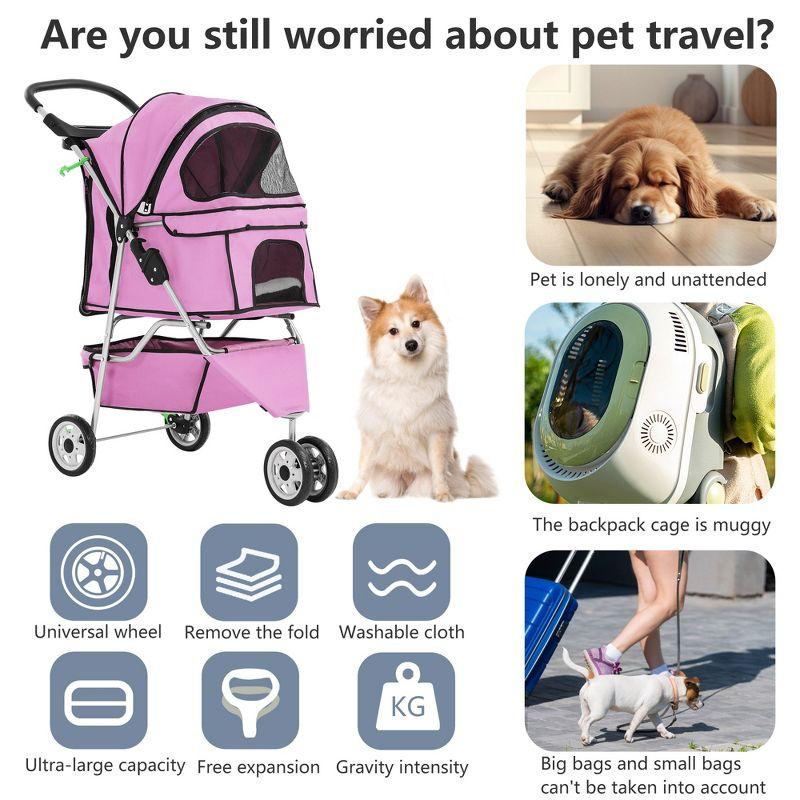 FDW 3 Wheels Pet Stroller Dog Cat Cage Jogger Stroller for Medium Small Dogs Cats Travel Folding Carrier Waterproof Puppy Stroller