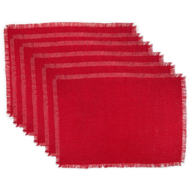 DII Jute Solid Placemat Set 6 Piece, Tango Red, 13x19"