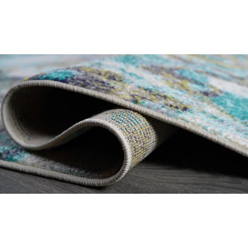 Pebble Blue and Beige Marbled Abstract Runner Rug