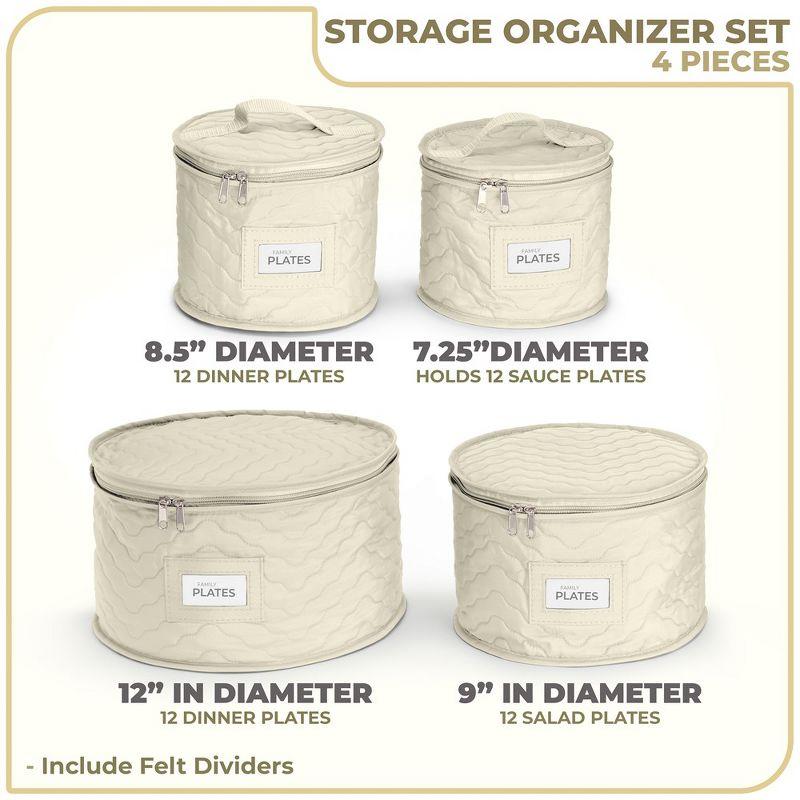 Beige Quilted Fabric Stackable Dinnerware Storage Cases Set