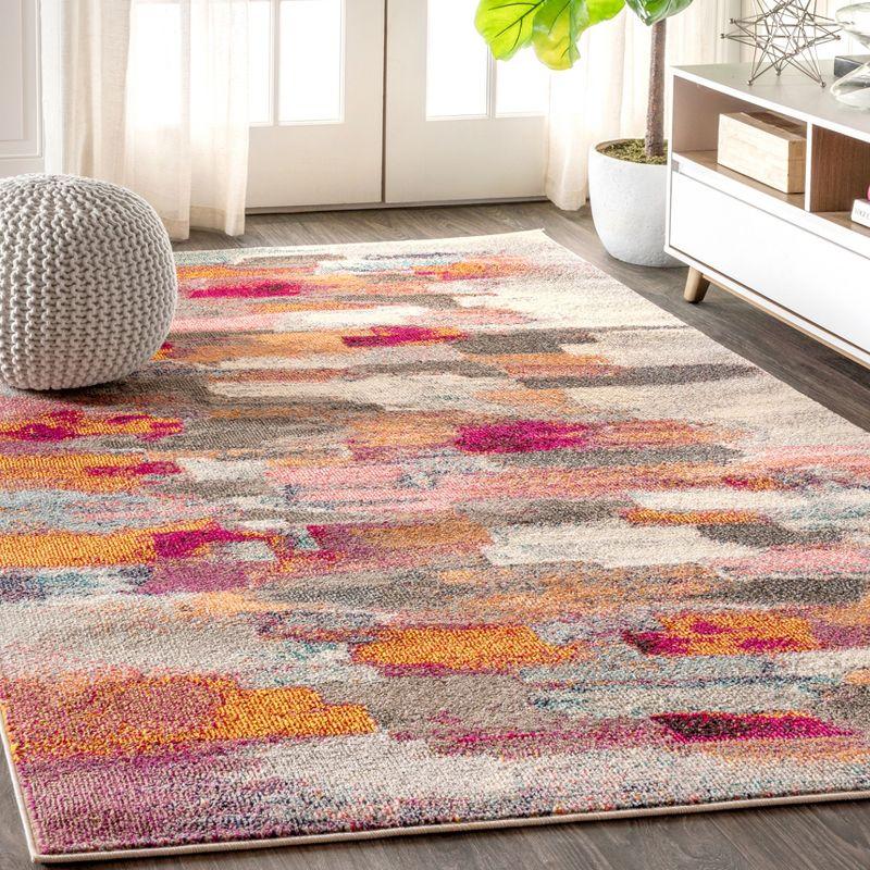 Abstract Impressionist Ivory/Pink Synthetic 4' x 6' Area Rug