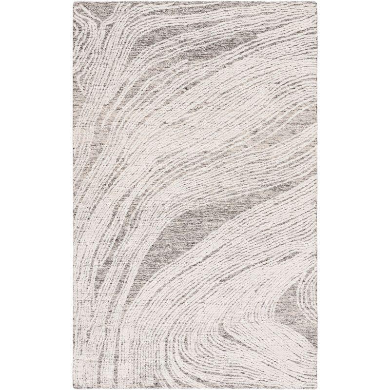 Ivory and Gray Abstract 4' x 6' Hand-Tufted Wool Area Rug