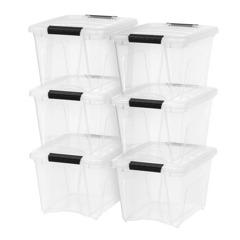 IRIS USA 19 Qt Stackable Plastic Storage Bins with Lids, 6 Pack - BPA-Free, Made in USA - See-Through Organizing Solution, Latches, Durable, Clear