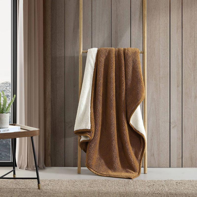 Eddie Bauer Solid Bi Colored Plush Sherpa Throw Blanket