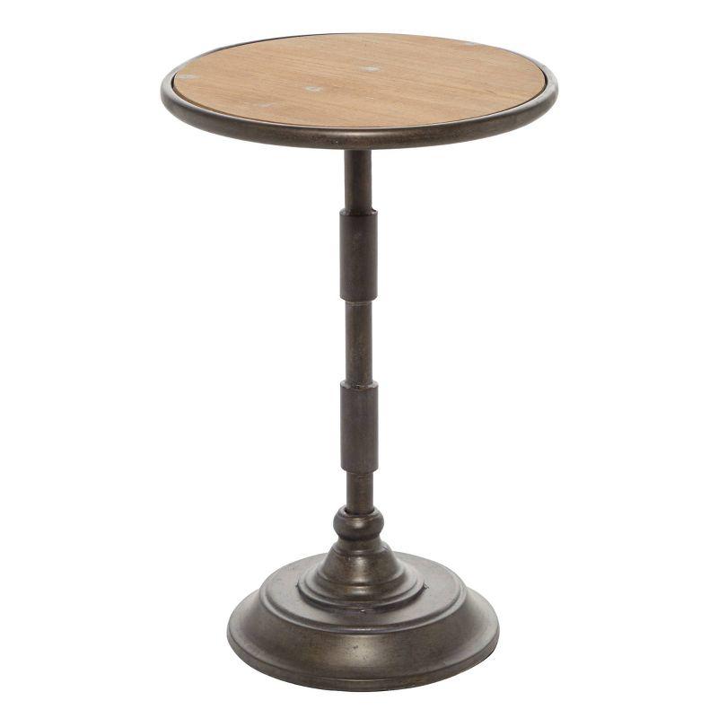 Industrial Black Metal and Brown Wood Round Accent Table