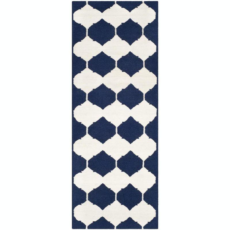 Dhurries DHU624 Hand Woven Runner Rug - Navy/Ivory - 2'6"x9' - Safavieh.