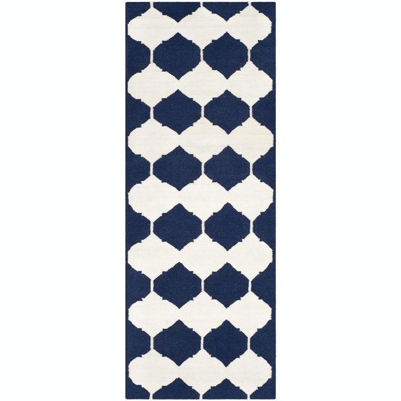 Handmade Geometric Blue Wool and Viscose Blend Runner Rug 2'6" x 9'