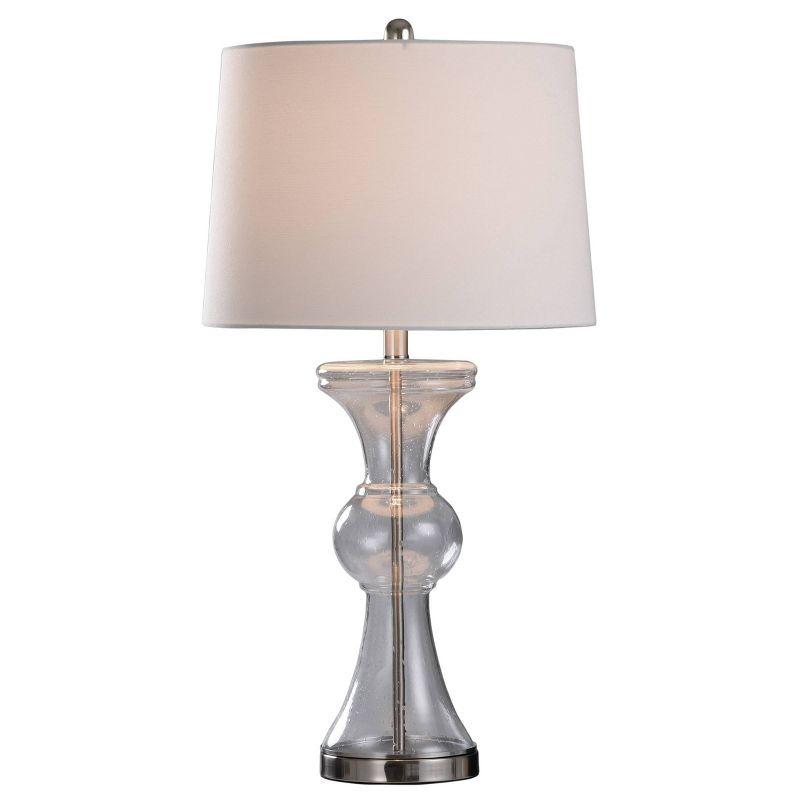 Clear Seeded Glass and Brushed Nickel Table Lamp with White Shade