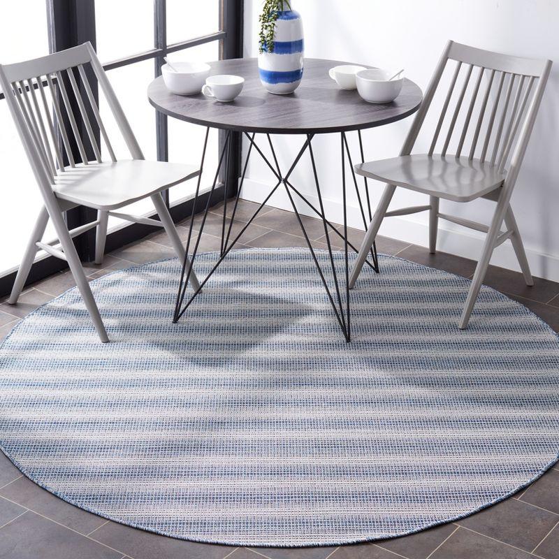 Hampton Blue Round Striped Wool and Synthetic Rug