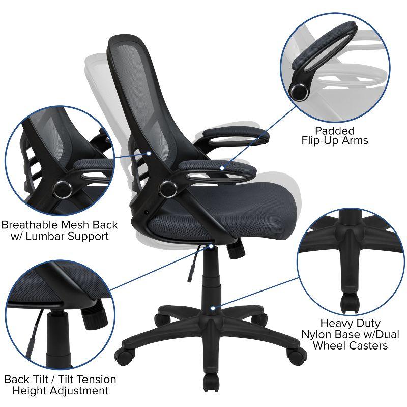 Flash Furniture Porter High Back Dark Gray Mesh Ergonomic Swivel Office Chair with Black Frame and Flip-up Arms