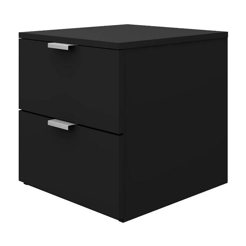 Matte Black Wood 2-Drawer Nightstand with Silver Pulls