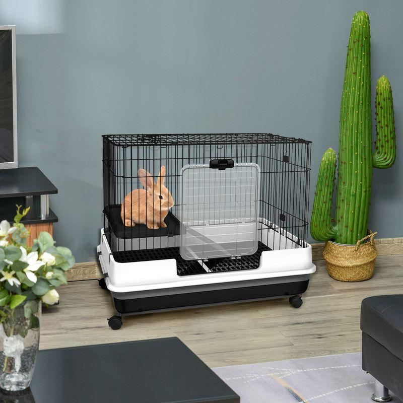 Black 2-Level Small Animal Cage with Wheels and Removable Tray