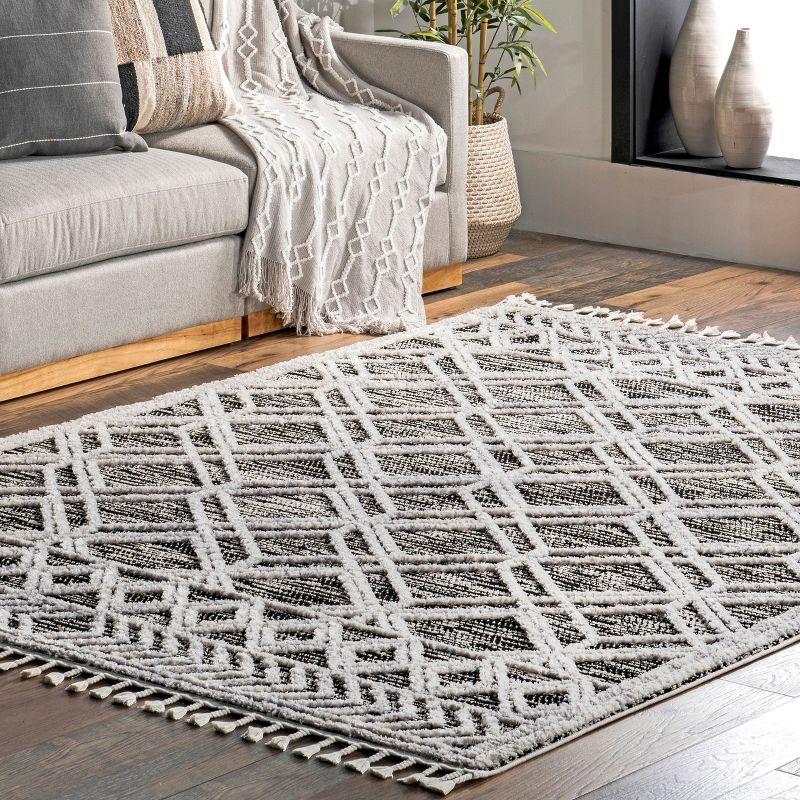 Nuloom 8x11 Ansley Moroccan Tassel Indoor Area Rug, Grey, High-Low Textured Bohemian Design, Plush High Pile, Stain Resistant, Bedroom, Living Room