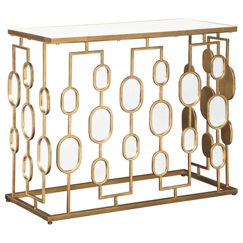Everly Quinn Mirrored Glass Top Console Table Gold Finish