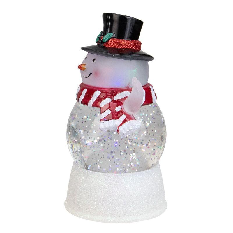 5.75" LED Lighted Snowman With Holly and Berries Top Hat Christmas Snow Globe