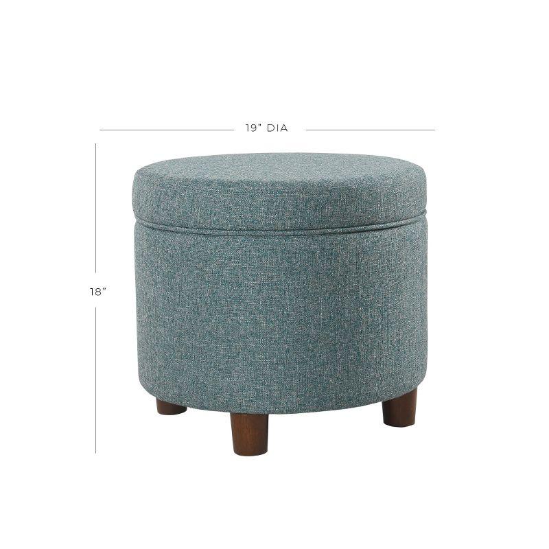 Mid-Century Modern Teal Tweed Round Storage Ottoman