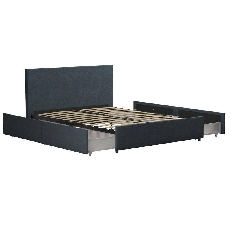 Elegant Navy Blue Linen Queen Storage Bed with Upholstered Headboard