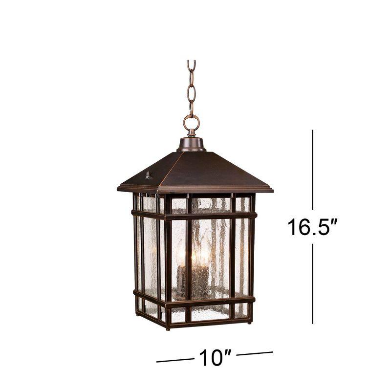 Kathy Ireland Art Deco Outdoor Hanging Light Rubbed Bronze 16 1/2 Seeded Glass Panels Damp Rated for Exterior House Porch Outside