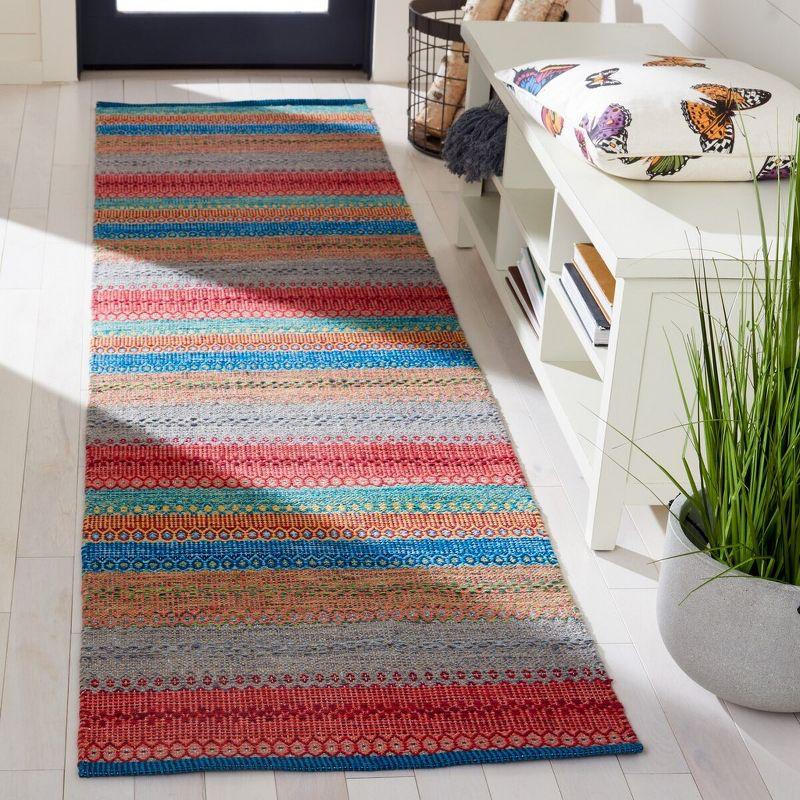 Bohemian Blue Cotton Flat Woven Handmade Area Rug - 27" x 9"