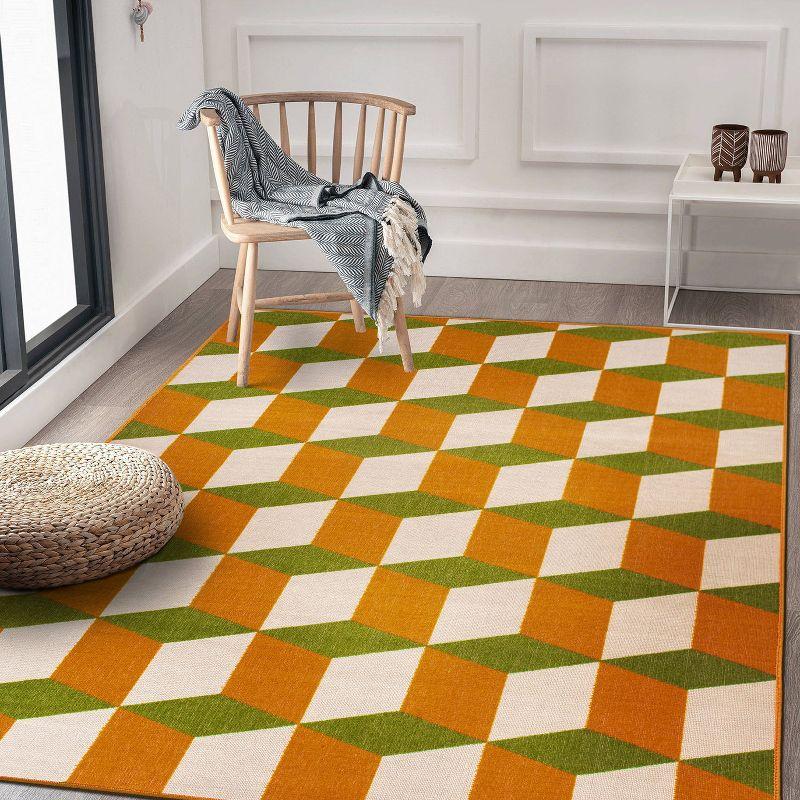 World Rug Gallery Contemporary Geometric Flatweave Indoor/Outdoor Area Rug - ORANGE 5' X 7':  Quick Dry,  UV Resistant