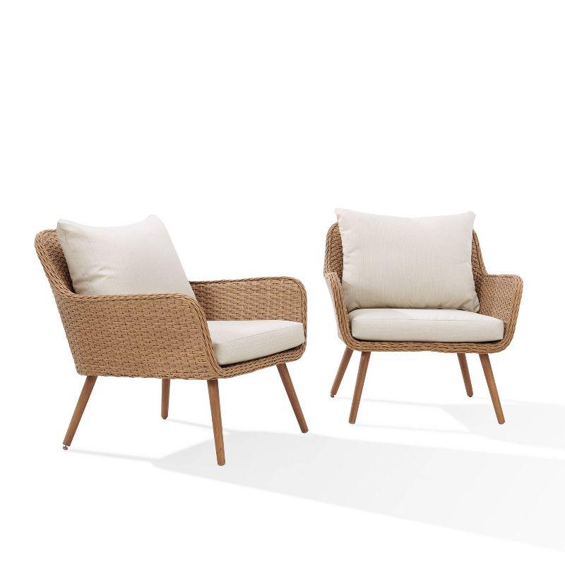 Landon 2pc Outdoor Wicker Chair Set - Beige - Crosley: Mid-Century Modern Patio Armchairs with Cushions, UV-Resistant