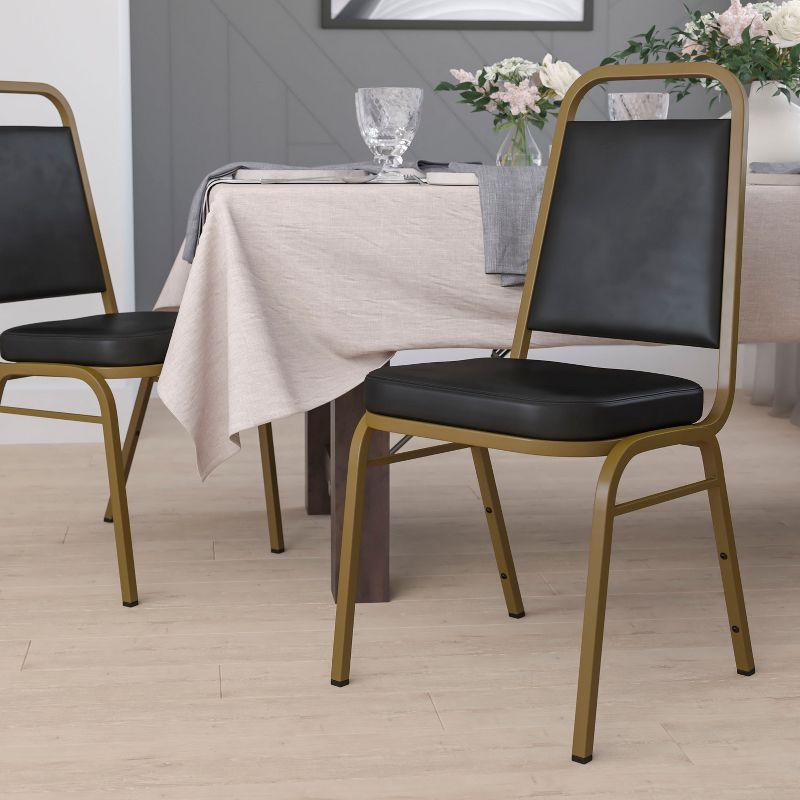 Black Vinyl Upholstered Banquet Chair with Gold Metal Frame