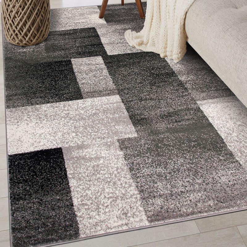 World Rug Gallery Contemporary Modern Geometric Boxes Area Rug - Gray 7'10" x 10'