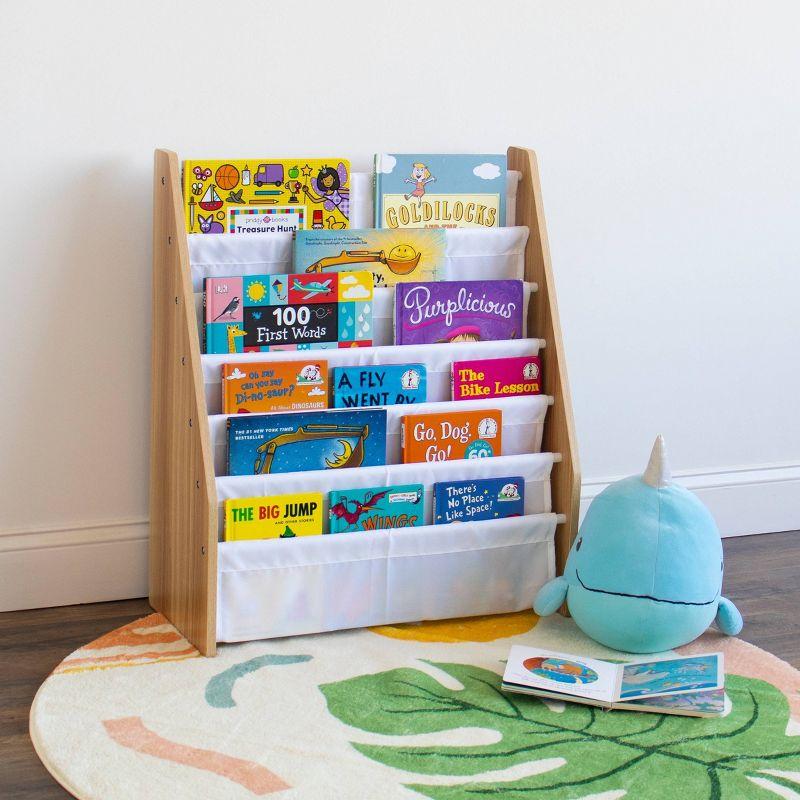 Kids' Supersize 6 Tier Bookrack White/Natural - Humble Crew: Sling Book Rack, MDF Frame, Divided Storage, 30" Height