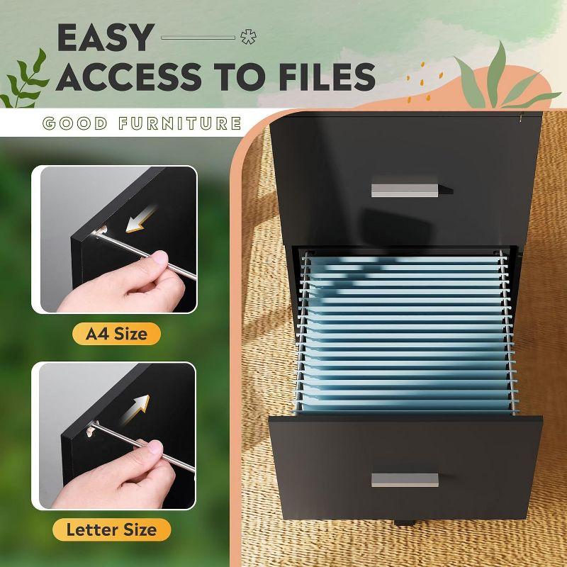 GALAXHERO  3 Drawer Rolling File Cabinet with Lock, Wood Filing Cabinet fits Letter / A4 Size for Home Office, Black