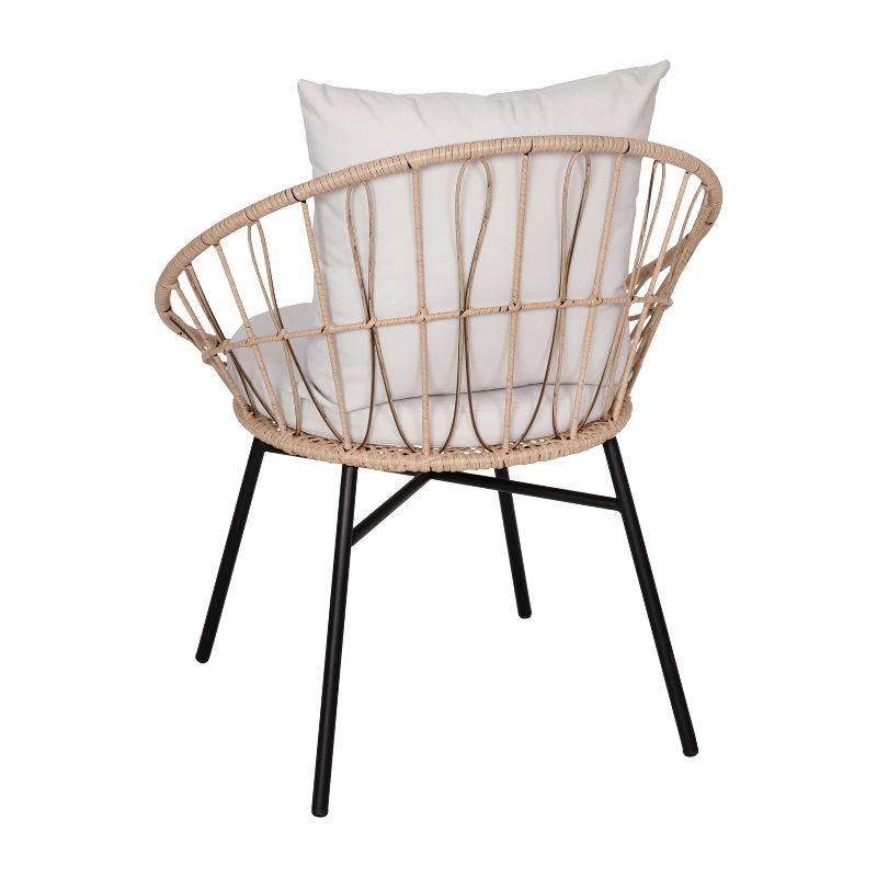 Flash Furniture Devon Set of 2 Indoor/Outdoor Modern Papasan Patio Chairs, Rope with Tan Finish PE Wicker Rattan and Light Gray Cushions