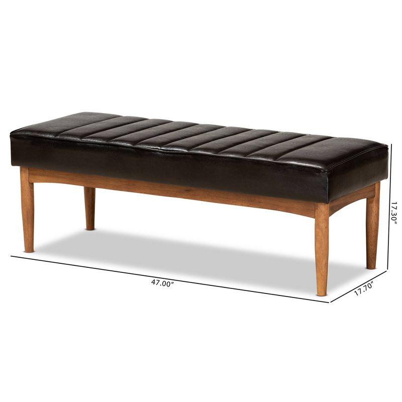 Daymond Wood Dining Ottoman Dark Brown/Walnut Brown - Baxton Studio: Mid-Century Tufted, Faux Leather