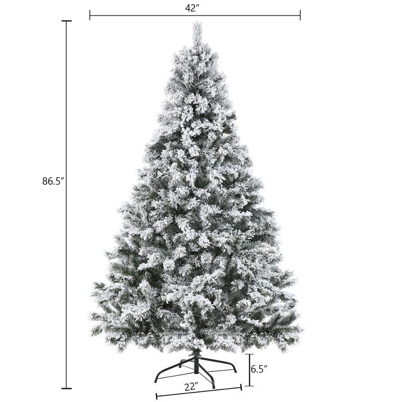 LuxenHome 7.2Ft Flocked Christmas Tree with Metal Stand, Full Spruce Artificial Prelit Christmas Tree with 350 LED Lights Off-White