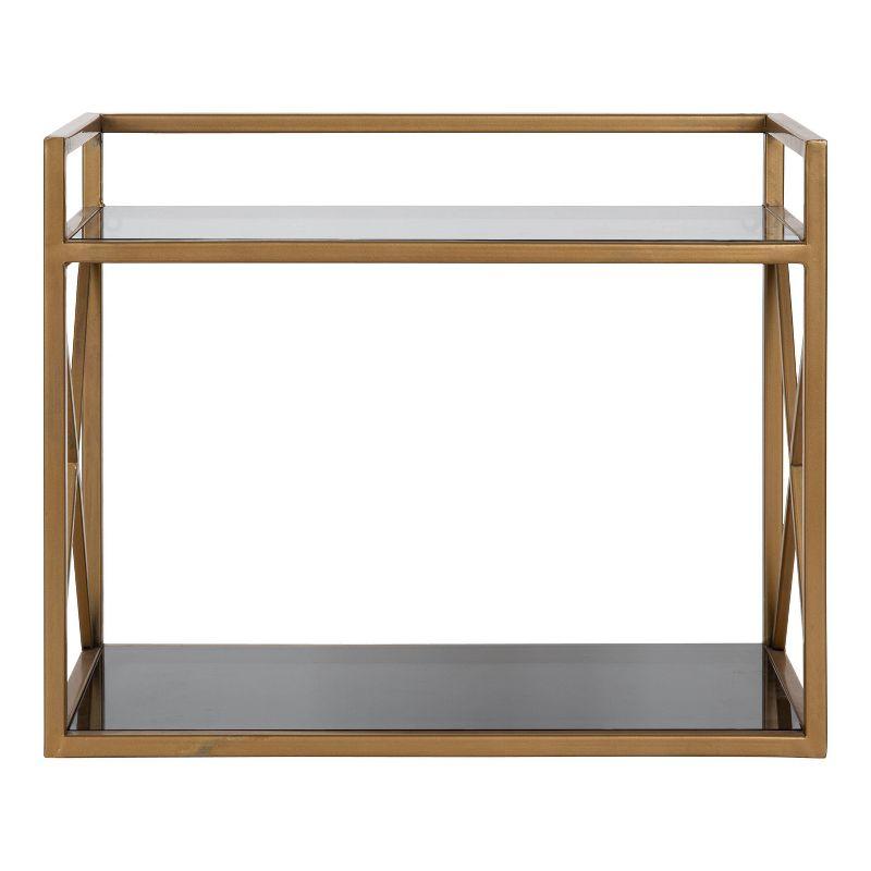 Elegant Gold and Black Glass Dual-Tier Wall Shelf, 20.3" x 21.1"