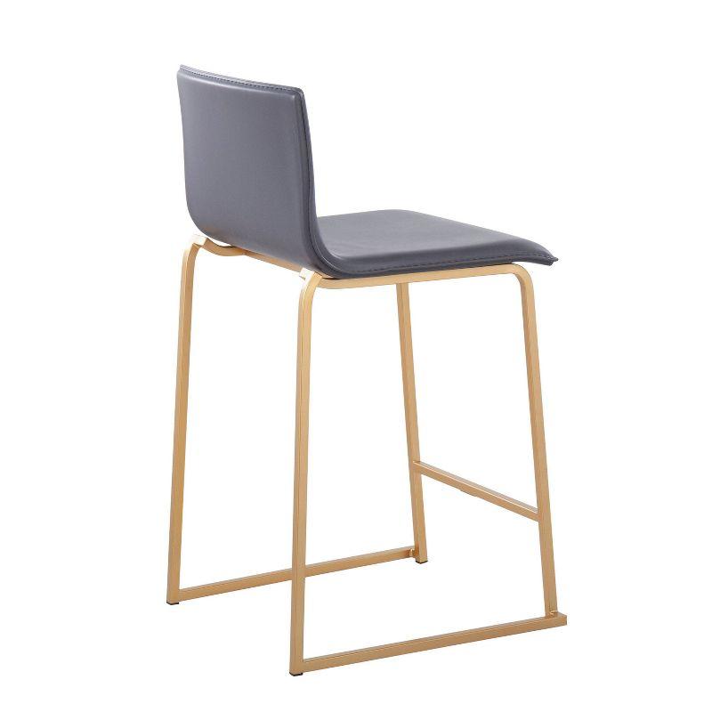 Set of 2 Mara Counter Height Barstools Gold/Gray - LumiSource: Modern Faux Leather, Metal Base, Footrest