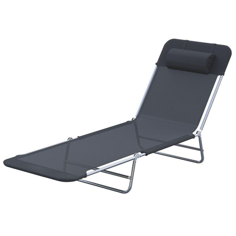 Outsunny Foldable Outdoor Chaise Lounge Chair, 6-Level Reclining Camping Tanning Chair with Breathable Mesh Fabric and Headrest