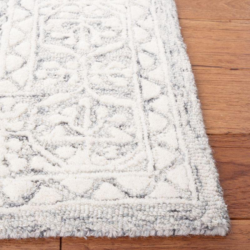 Ivory Floral Handmade Wool Tufted Square Rug