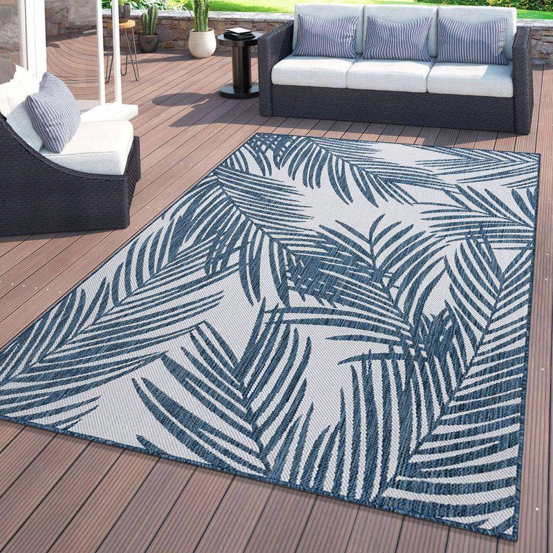 World Rug Gallery Contemporary Distressed Leaves Textured Flat Weave Indoor/Outdoor Area Rug - NAVY 7'10"X10'