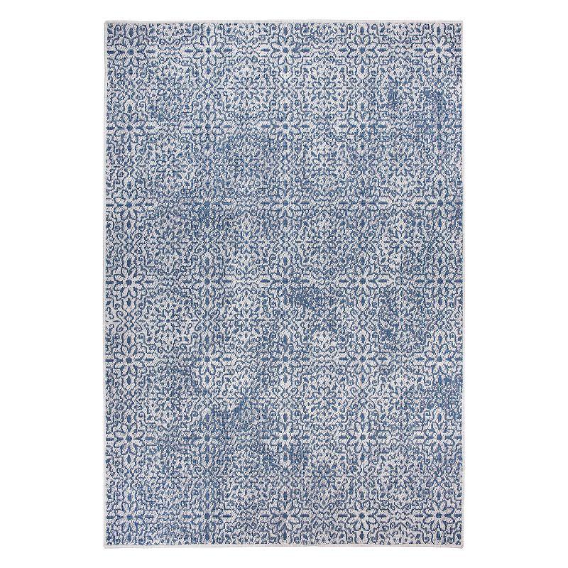 Blue Floral Synthetic Reversible 5' x 7' Area Rug