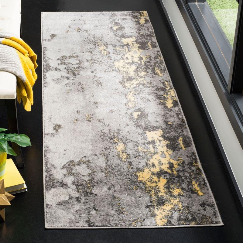 Gray and Yellow Abstract Runner Rug 2'6" x 18'