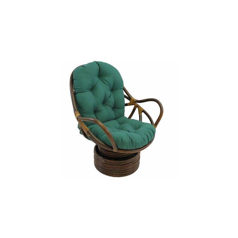 Forest Green Rattan Swivel Rocker with Twill Cushion