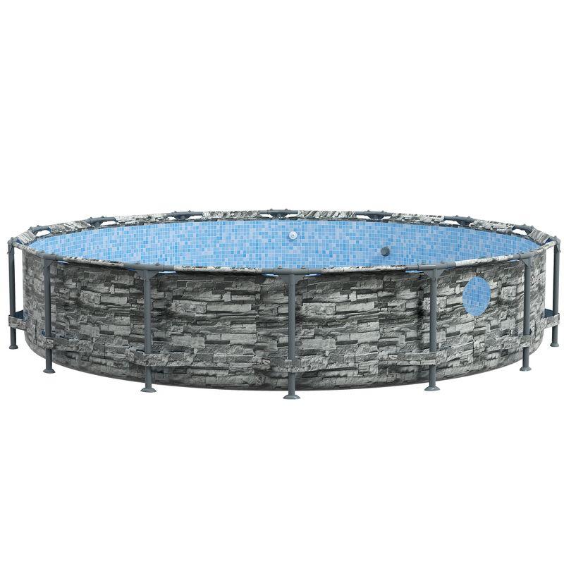 Outsunny 168.1" x 33.1" Round Above Ground Swimming Pool with Cartridge Filter Pump and Repair Patch, Steel Frame Pool