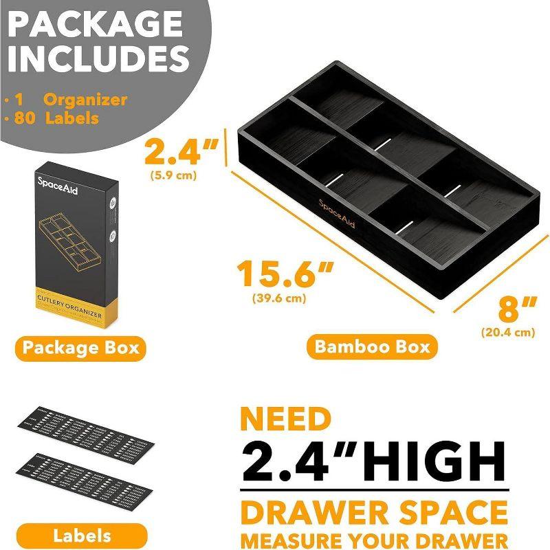 Bamboo Silverware Drawer Organizer with Labels - Kitchen Utensil Tray Holder for Flatware, Cutlery, Spoons, and Knives,Slots