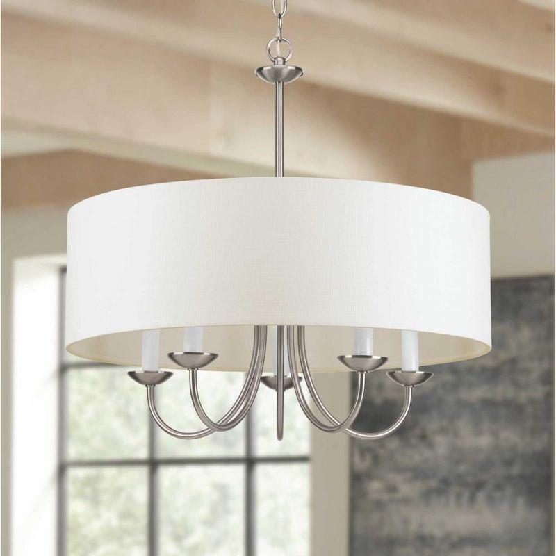 Progress Lighting, Drum Shade, 5-Light Pendant, Brushed Nickel, White Linen, Material: Steel, Finish Color: Brushed Nickel